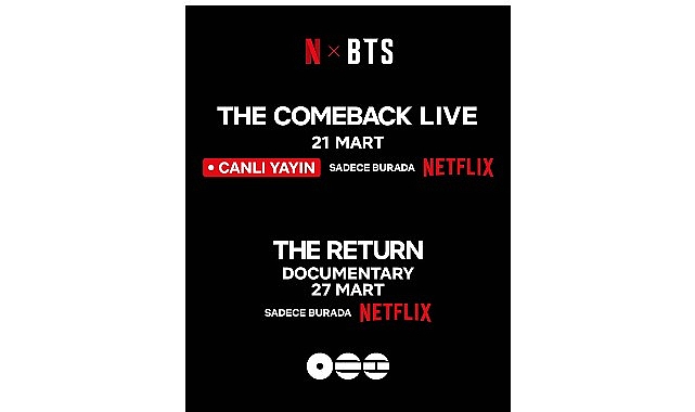 Netflix ve HYBE, Dünyaca Ünlü Müzik Grubu BTS'in Geri Dönüş Canlı Performansını ve Belgesel Filmini Duyurdu